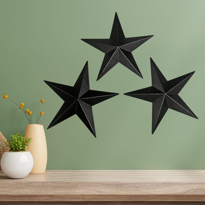 Bellaa 23547 Western Metal Stars Wall Decoration Black Texas Barn Farmhouse Ranch Cottage Lodge Outdoor Home Decor 12 Inch Each Set of 3 - Image 2